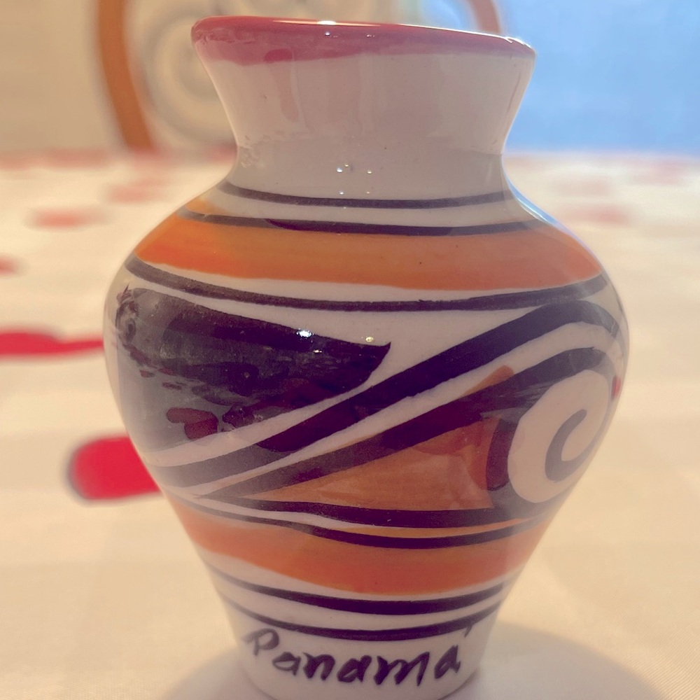 Charming Panama Tera Cotta hand painted mini vase.